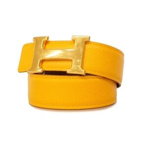 Authentic HERMES yellow brown leather belt H 70cm